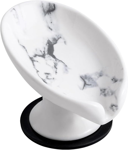 Soap Dish, Marble Soap Holder Self Draining Leaf Shape Soap Dishes,Ceramic soap Holder for Shower，Bathroom Sink, Kitchen (1, Marble)