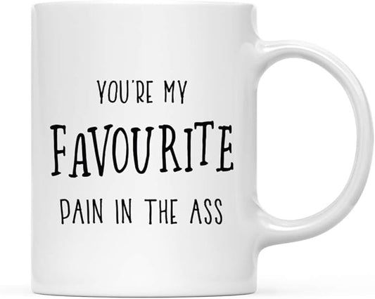 Andaz Press Valentine’s Day Funny 11oz. His Her Couples Coffee Mug Gift, You're My Favourite Pain In the Ass, 1-Pack, Gift Box