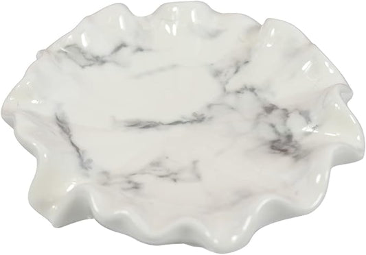 Lotus Leaf White Marble Pattern Soap Dish Ceramic Soap Holder Self Draining Soap Dish Waterfall Slot Sponge Holder Bathroom Accessories for Bathroom, Kitchen,Bar Counter