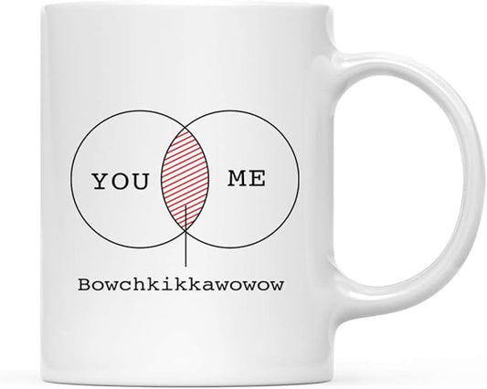 Andaz Press Valentine’s Day Funny 11oz. His Her Couples Coffee Mug Gift, You Me Bowckikkawowow, 1-Pack, Gift Box