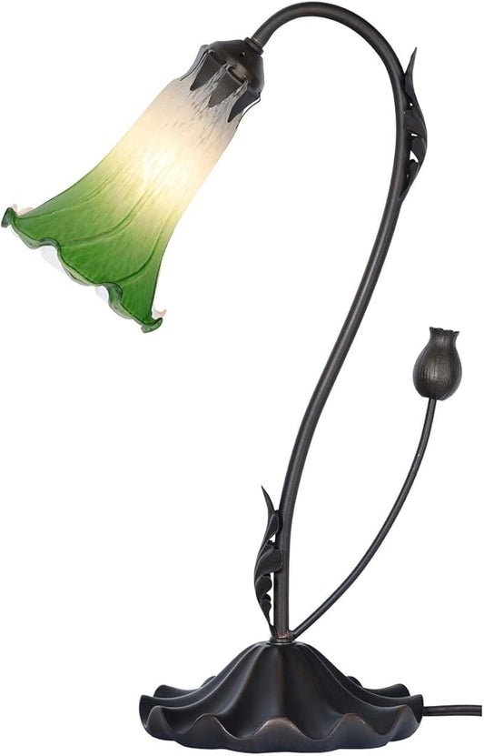 Bieye L10855 Lily Flower Blown Glass Accent Table Lamp for Living Room Bedroom Decoration (1-Light, Green)