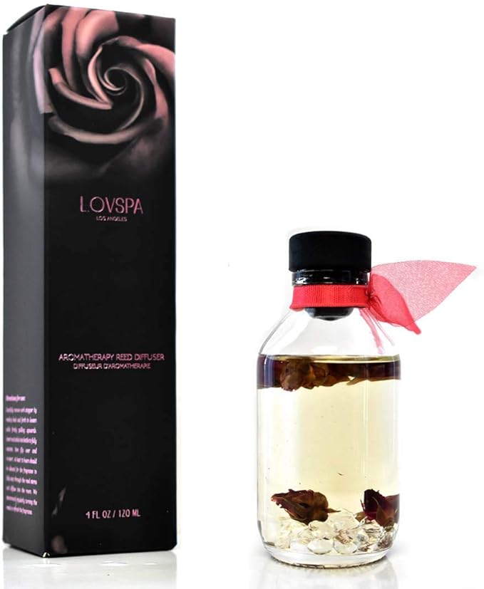 LOVSPA Velvet Rose Reed Diffuser Set - Floral Scent Diffuser for Home with Long Lasting Fragrance - Non-Toxic Oil Reed Diffuser - Made in The USA