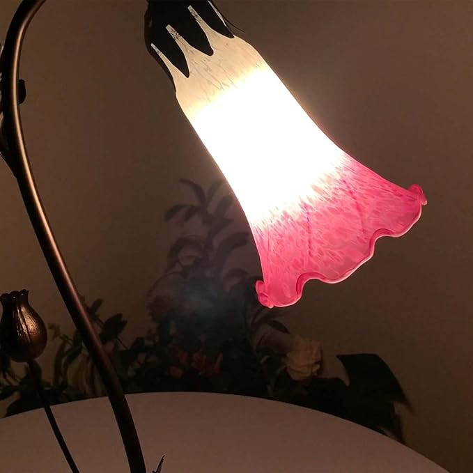 Bieye L10846 Lily Flower Blown Glass Accent Table Lamp for Living Room Bedroom Decoration (1-Light, Pink)