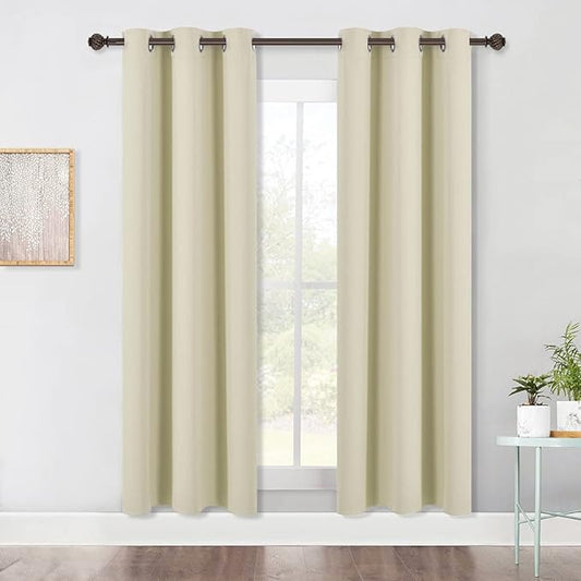 NICETOWN Thermal Room Darkening Draperies Curtains, Thermal Insulated Grommet Room Darkening Drape Panels for Bedroom (Beige, 2 Panels, W42 x L72 -Inch)