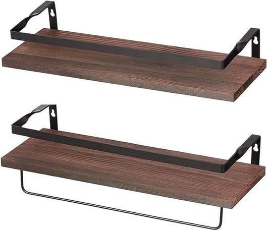 Coral Flower Floating Wall Mounted Shelves for Kitchen, Bathroom,Set of 2, 16.1inch, Carbonized Black