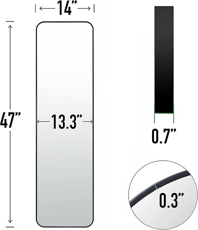 47x14 Mirror Rectangle Full Body Length Door Hanging Wall Mounted Metal Frame Dressing Make-up Mirrors for Entryway Bedroom Bathroom Living Room 47 14 inch Black