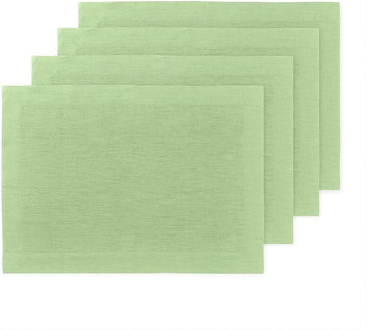Solino Home Linen Placemats Set of 4 - Laurel Green Placemats 14 x 19 Inch - 100% Pure Linen Table Place Mats for Summer - Fete