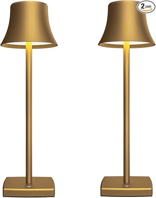 SAKRINGT 2 Pack LED Cordless Table Lamps Rechargeable,5000mAh Battery Operated Table Light,3 Color Stepless Dimming,Portable Small Desk Lamp in Aluminum for Party Patio Restaurant Indoor/Outdoor