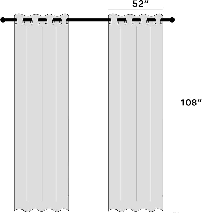 PrinceDeco Linen Burlap Curtains 108" Long for Windows, Rod Pocket Light Filtering Linen Blend Window Treatments for Bedroom/Living Room, W52 x L108, Set of 2, Dove Grey