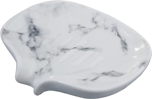 White Marble Texture Soap Dish Ceramic Soap Holder Self Draining Soap Dish Waterfall Slot Sponge Holder Bathroom Accessories for Bathroom, Kitchen,Bar Counter.