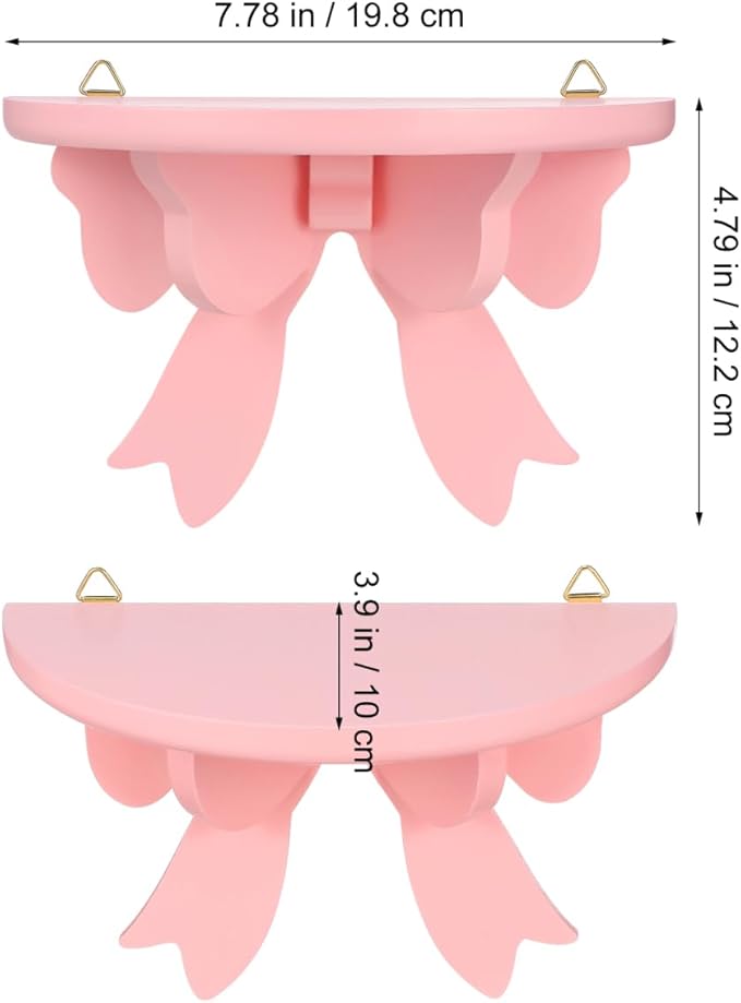 DOITOOL Wooden Floating Shelf Wall Mounted, Nordic Style Butterfly Semicircle Storage Shelf for Wall, Decoration Shelves for Bathroom, Bedroom, Kitchen, Living Room (Pink)