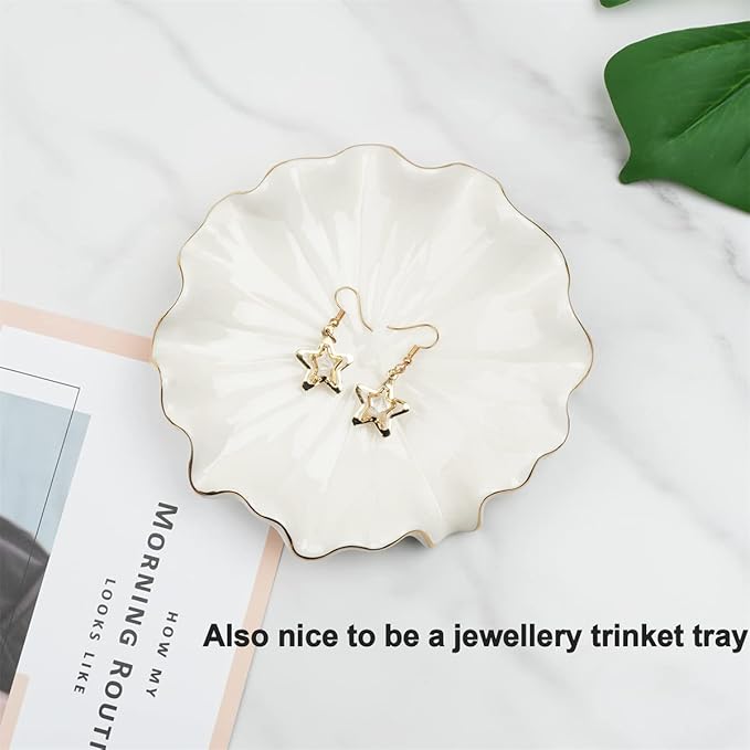 Soap Dish with Drain Ceramic White Lotus Leaf Soap Holder Soap Saver for Bar Soap, Kitchen Sink, and Bathroom Shower