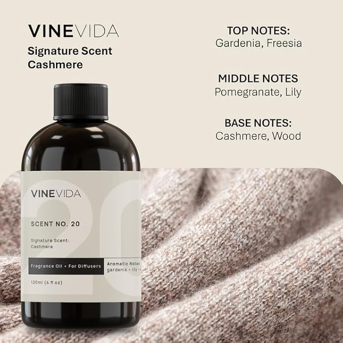 VINEVIDA [Gallon (128 Fl Oz)] Cashmere Fragrance Oil for Cold Air Diffusers, Essential Oils for Diffuser Oil Refill & Air Freshener Room Spray