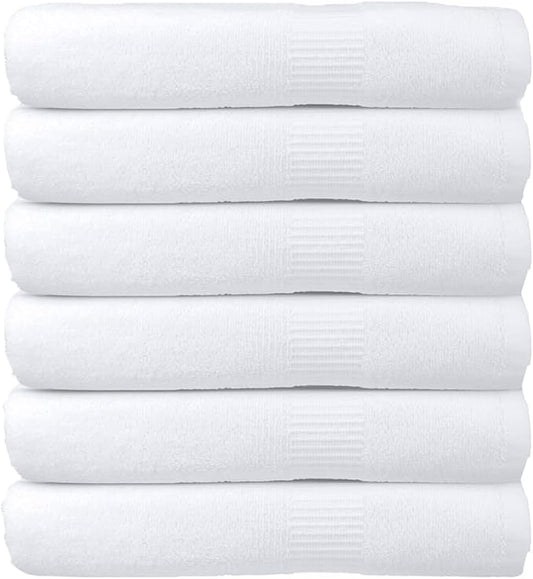 Pearl Linens Bath Towel Set of 6, 100% Cotton Premium, 24 x 50 Inches, White Bath Towels Bulk, Lightweight and Highly Absorbent Quick Drying Towel Set for Hotel, Spa and Bathroom, White Hotel Towel