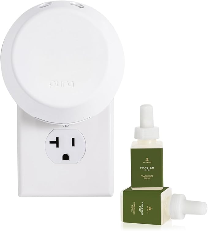 Thymes Pura 4 Diffuser Kit - Smart Home Fragrance Diffusers for Home - Includes Pura Air Freshener Device + 2 Pura Refills (Frasier Fir)