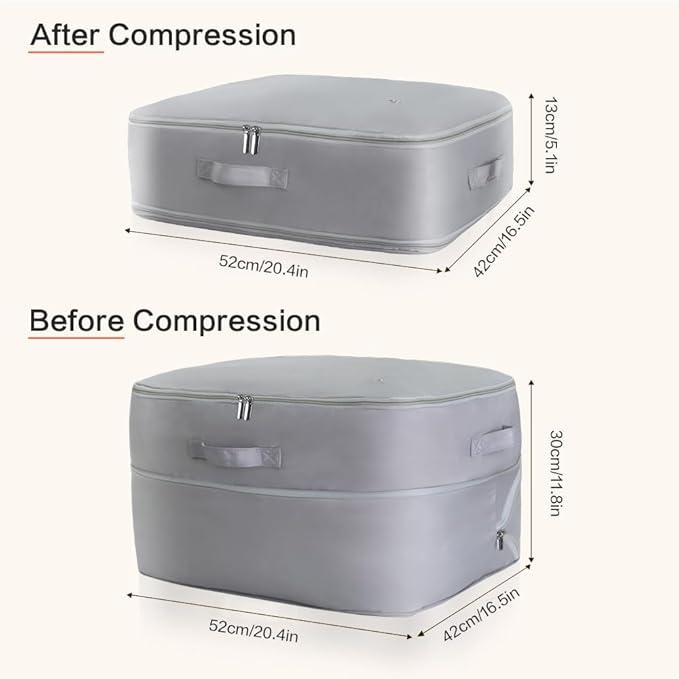 Ultra Space Saving Self Compression Storage Bags with Zipper, (Grey) -Compression Organize for Bedding, Comforter Storage Bag for Blankets Duvet Quilts Pillows