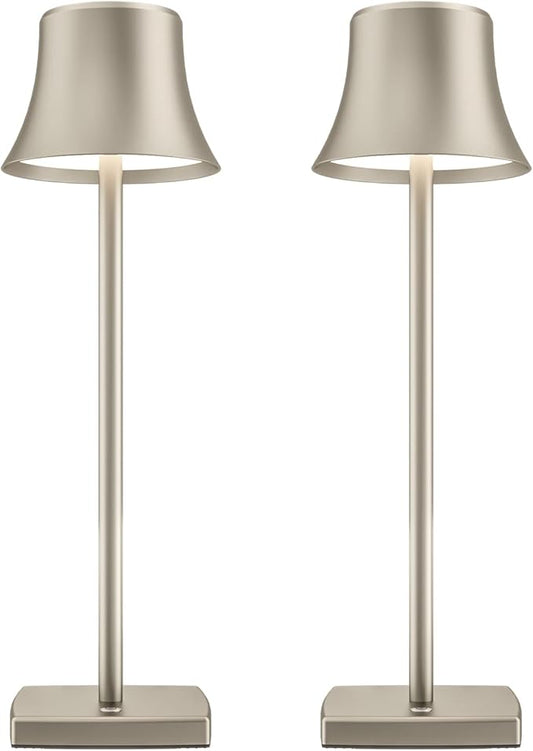 2 Pack LED Cordless Table Lamps Rechargeable,5000mAh Battery Operated Table Light,3 Color Stepless Dimming,Portable Small Desk Lamp in Aluminum for Party Patio Restaurant Indoor/Outdoor(Silver)