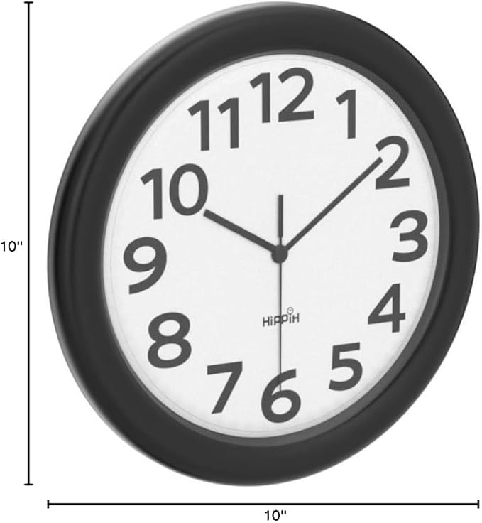 HIPPIH 2 Pack Silent Wall Clock, 10 Inch Non Ticking Quiet Digital Sweep Decorative Battery Operated Wall Clocks for Living Room Bedroom Kitchen School Office Decor, Black