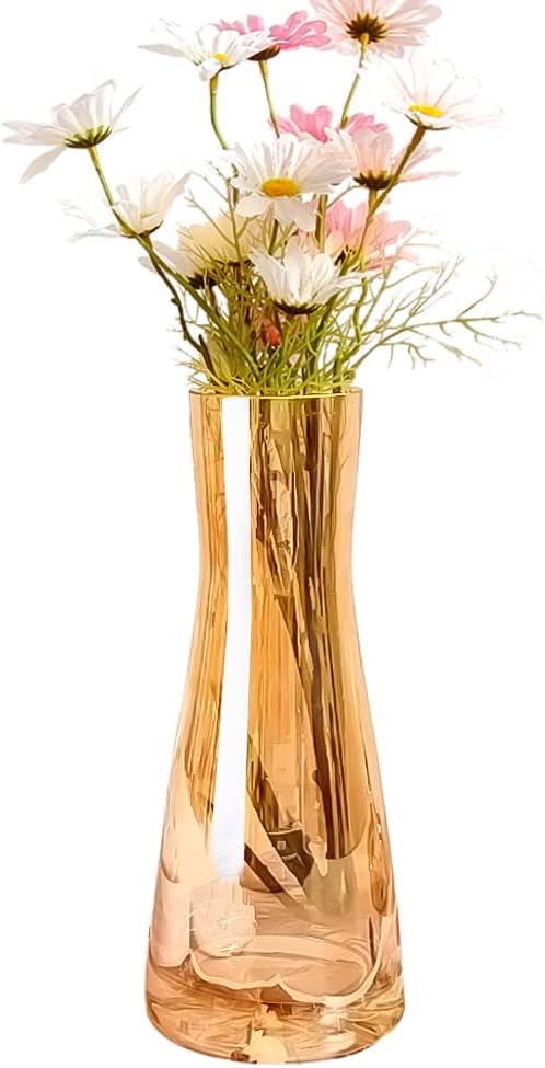Aoderun Flower Vase for Decor 10" Clear Glass Vase for Centerpieces Large Vases for Flowers Dried Flower Home Decor Living Room Kitchen Office Wedding(Amber)