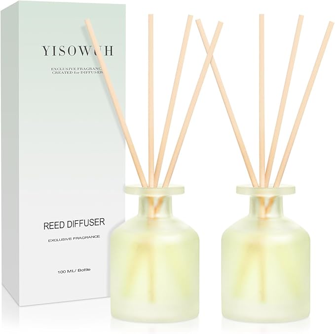 Reed Diffuser - Jasmine Green Tea 3.38oz (100ml) 2 Packs Essential Oil Reed Diffuser Set with 16 Sticks, Long Lasting Fragrance for Home, Bathroom, Bedroom, Room, Decor