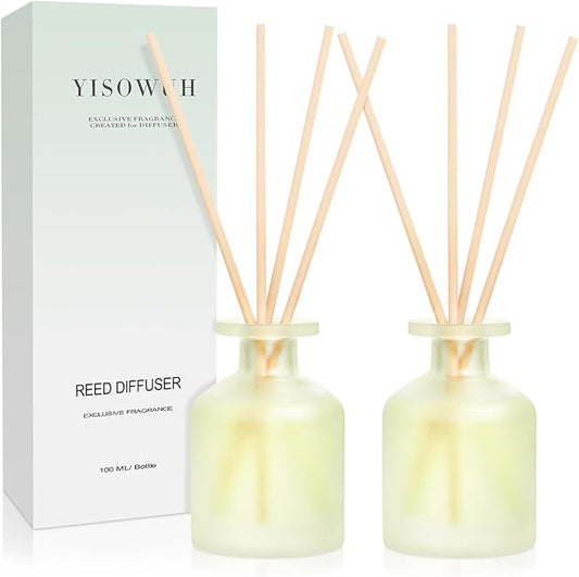 Reed Diffuser - Jasmine Green Tea 3.38oz (100ml) 2 Packs Essential Oil Reed Diffuser Set with 16 Sticks, Long Lasting Fragrance for Home, Bathroom, Bedroom, Room, Decor