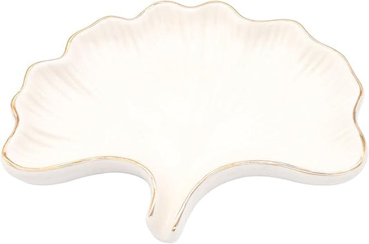Ginkgo Leaf Style Ceramic Self Draining Soap Dish Waterfall Soap Dish Soap Savers for Bathroom,Shower,Bar Counter