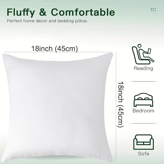 Pack of 4 Throw Pillow Inserts, 18 x 18 Square Cushion Inner Soft Fluffy Plump Stuffer Cushion Pads White Decorative Pillow Inserts (18x18 Inch (Pack of 4))