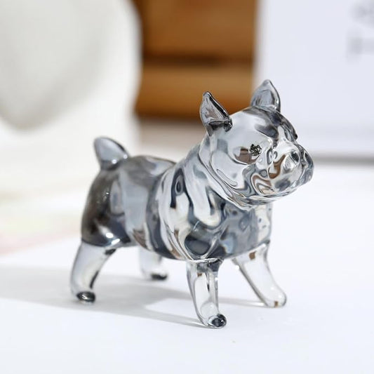 Crystal Glass Dog Figurine Glass Animal Decoration Standing Bulldog Paperweight Hand Blown Glass Art Animal Collectible Figurines Gift for Women