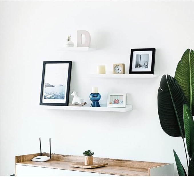 24 Inch White Floating Shelves Wall Mounted, Solid Oak Wood Shelf for Decor and Storage, Picture Ledge for Bedroom Bathroom Living Room Kitchen, 24 * 4 * 1.5, 1 Pack
