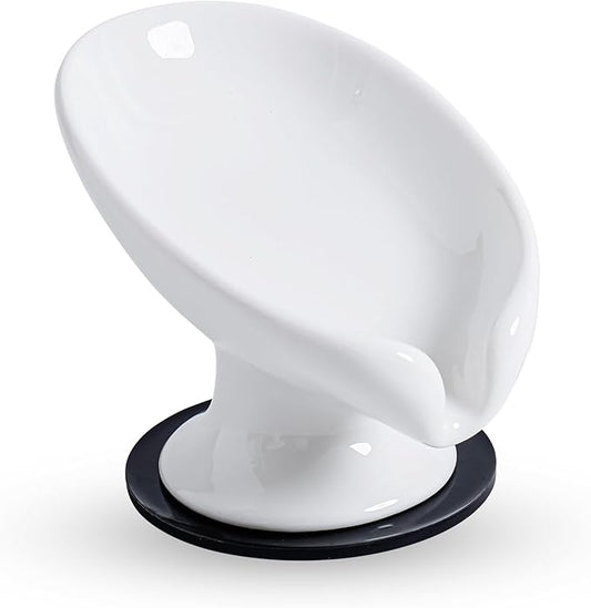 Soap Dish, Soap Holder Self Draining Leaf Shape Soap Dishes，White Ceramic Draining Soap Tray for Shower, Bathroom Sink, Kitchen (Small Size-White, 1)