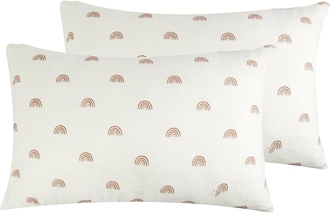 Organic Cotton Muslin Mini Pillowcases with Envelope Design,2 Pack Ultra Breathable Kids Toddler Pillowcases for Boys and Girls- 13 x 18 inches (Rainbow)