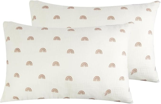 Organic Cotton Muslin Mini Pillowcases with Envelope Design,2 Pack Ultra Breathable Kids Toddler Pillowcases for Boys and Girls- 13 x 18 inches (Rainbow)