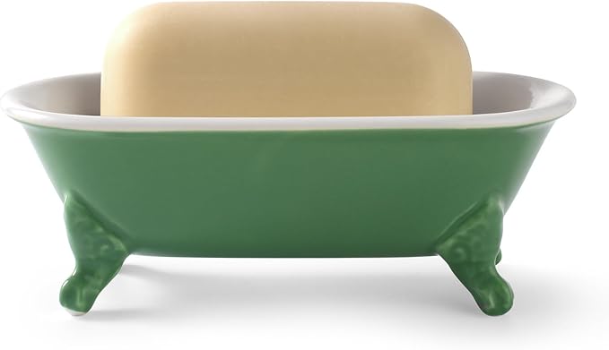 6.5" Ceramic Mini Decorative Clawfoot Bathtub Bar Soap Dish, Kitchen Sponge Holder and Shower Tray for Bathroom, 1 Pack(Mermaid)