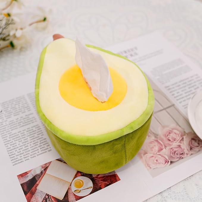 Fruit Tissue Box Cover, Plush Fabric, Home and Car Decorative Accessory (Avocado Shape)