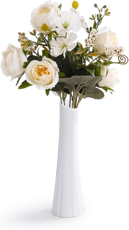 Bud Vase, White Small Ceramic Bud Vase for Modern Home Decor, Flower Bud Vase for Centerpieces Elegant Minimalism Style Fit Table Shelf Fireplace Bedroom Kitchen Living Room Office