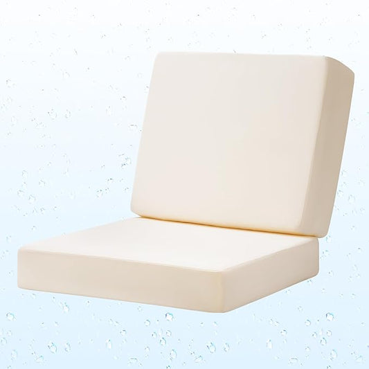 Outdoor Deep Seat Cushion Set, 22 x 22 Inch Waterproof and Fade Resistant Patio Furniture Cushion Backrest with Ties for Patio Garden Yard and Balcony (Beige, 22x22Inch)