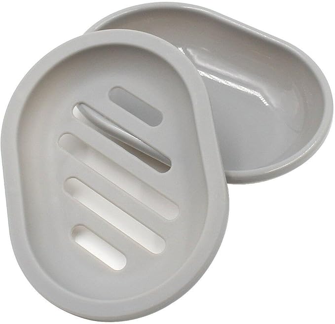 Topsky 4pcs Soap Dish with Drain, Soap Holder, Soap Saver, Easy Cleaning, Dry, Stop Mushy Soap (Grey)