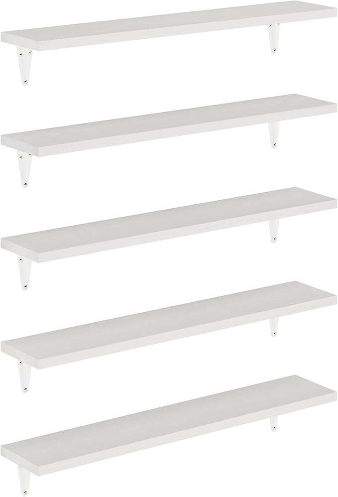Wallniture Arras 24" Bathroom Shelves, Floating Shelves for Wall Storage, Bookshelf Living Room Decor, Bedroom, Kitchen Shelf, White Set of 5