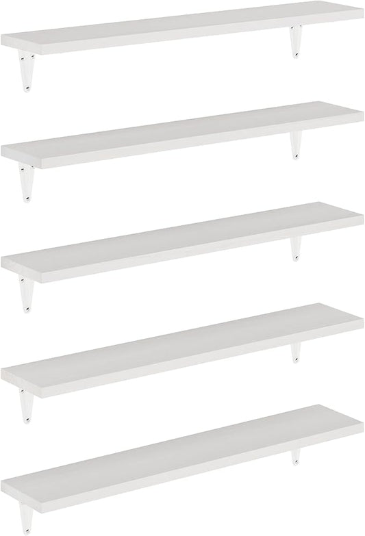 Wallniture Arras 24" Bathroom Shelves, Floating Shelves for Wall Storage, Bookshelf Living Room Decor, Bedroom, Kitchen Shelf, White Set of 5