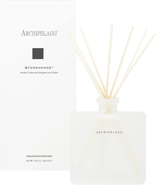Archipelago Botanicals Stonehenge Reed Diffuser, Home Fragrance Reed Diffuser, Includes Fragrance Oil, Frosted Glass Vessel & 10 Diffuser Reeds, Perfect for Home, Office or Gift, 7.6 Fl Oz