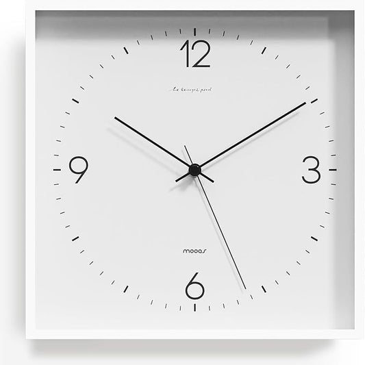 mooas Modern Frame Wall Clock White,12" Non-Ticking Sweep Movement Decorative Battery Operated White Wall Clock for Home Living Room Kitchen Bedroom Office School Cafe