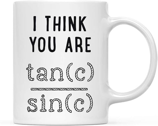 Andaz Press Valentine’s Day Funny 11oz. His Her Couples Coffee Mug Gift, I Think You Are Tan(c) Sin(c), 1-Pack, Gift Box