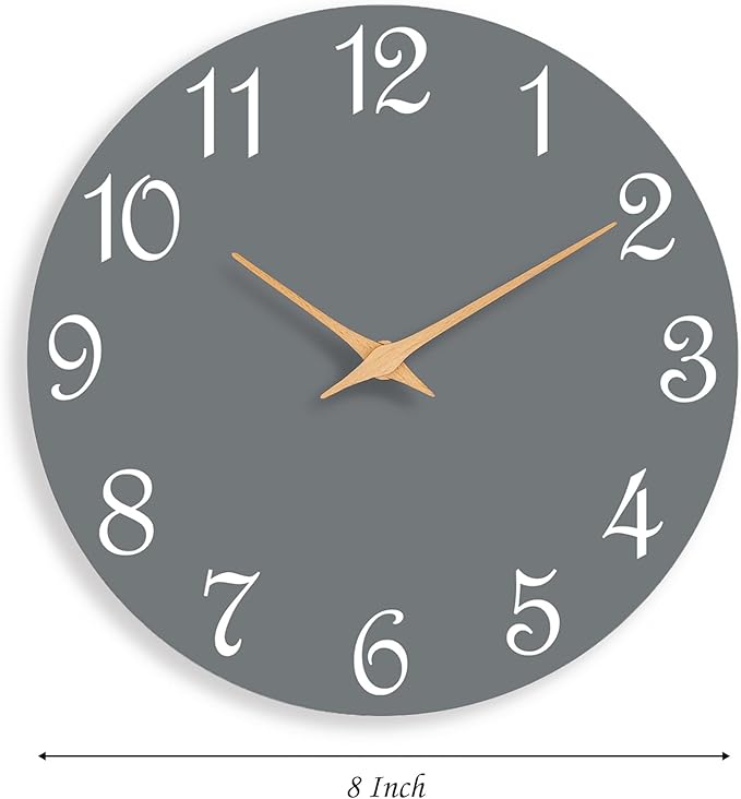 Wall Clock, 8 Inch Modern Wall Clocks Battery Operated, Small Silent Non Ticking Clock Decorative for Kitchen, Bathroom, Bedroom, Desk, Bookshelf (Gray)