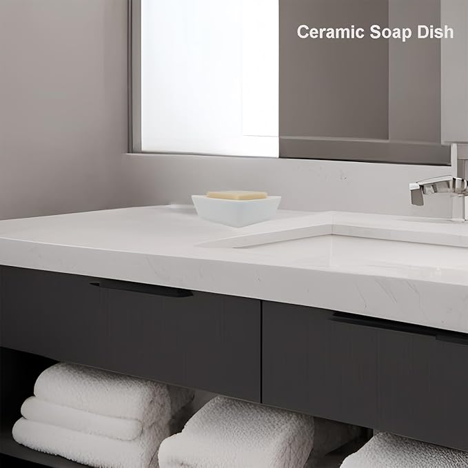 Square Soap Case Ceramic Soap Tray Fit Dr. Squatch Natural Bar Durable Soap Holder for Shower Home Bathroom Soap Dishes Daily Use Sink Bathtub (White)