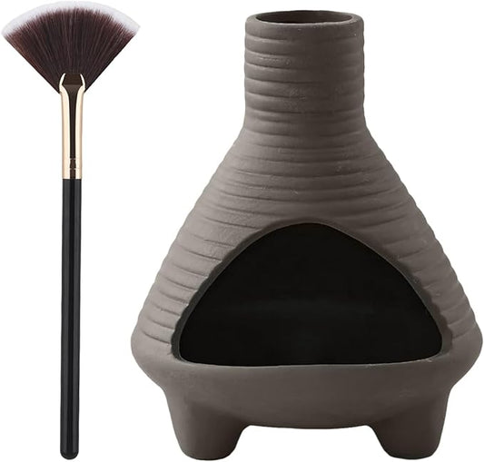Palo Santo Holder Handmade Ceramics Incense Burner Chimney Dish Smudge Bowl for Palo Santo Sticks Sage Bundles with Brush(Brown) (Aroma Lavender Gray)