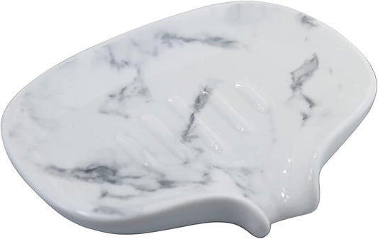 Ceramic Marble Texture Soap Dish, Self Draining Slot, Portable for Shower, Bathroom & Kitchen Sink