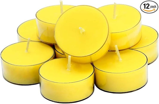 DEYBBY Aromatherapy Soy Wax Tea Candle, Lemon Scented Clear Cup Summer Candles Gift for Home|4 Hour Burn Time|Smokeless& Long Lasting|Great for Bar, Dinner (Pack of 12)