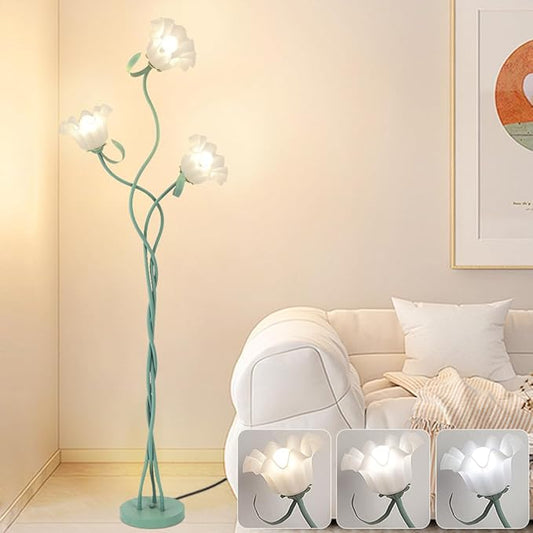 3 Heads Flower Floor Lamp, Vintage Corner Floor Lamp with Flexible Neck Shaft, Standing Lamps Tall Lamp for Home Decor,Living Room,Bedroom,Office, Lily of The Valley Lamp