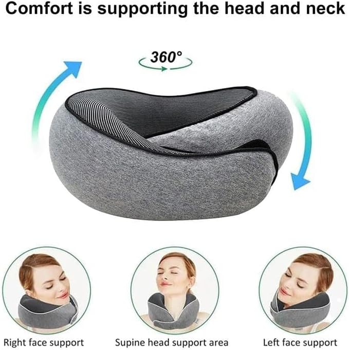 Travel Pillow, Memory Foam Travel Pillow, U-Shaped Pillow for Airplanes, Car, Office, Sleeping Upright (Dark Grey), 15612
