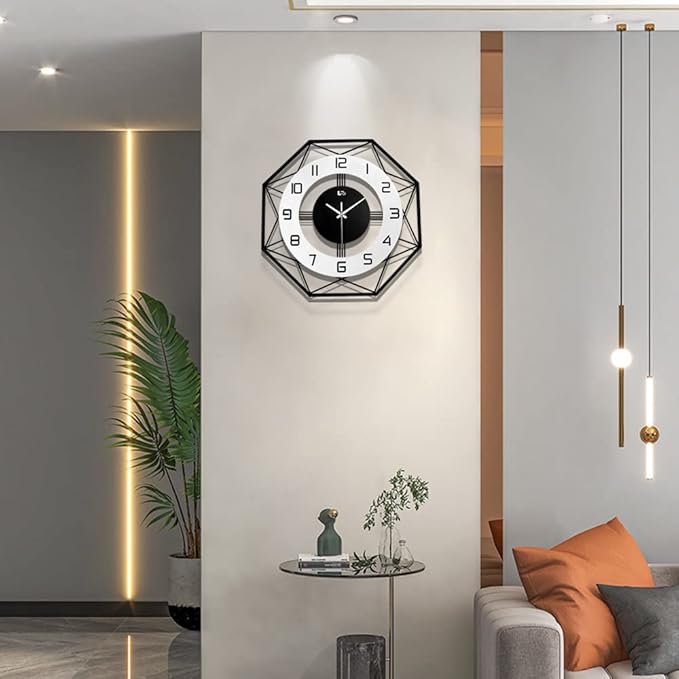 Modern Wall Clock for Living Room Decor Black Office Large Big Silent Frameless Decorative Bedroom Wall Watch for Kitchen Non Ticking Metal Indoor Wall Clock 14 Inch